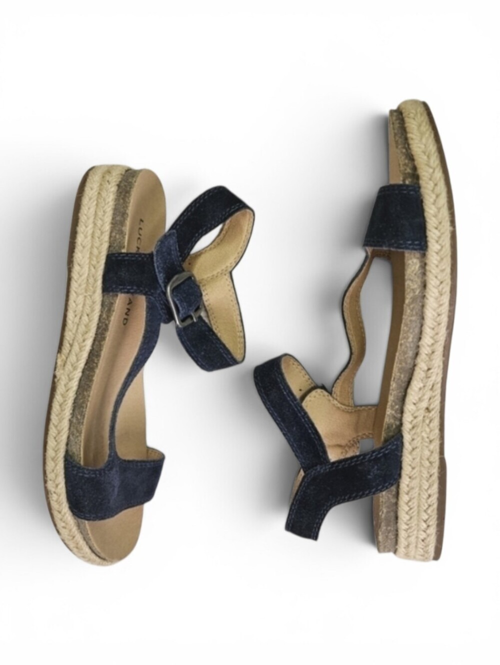 Lucky Brand Gabrien Espadrille Sandals Blue Tan Suede Size 6 - Picture 7 of 11
